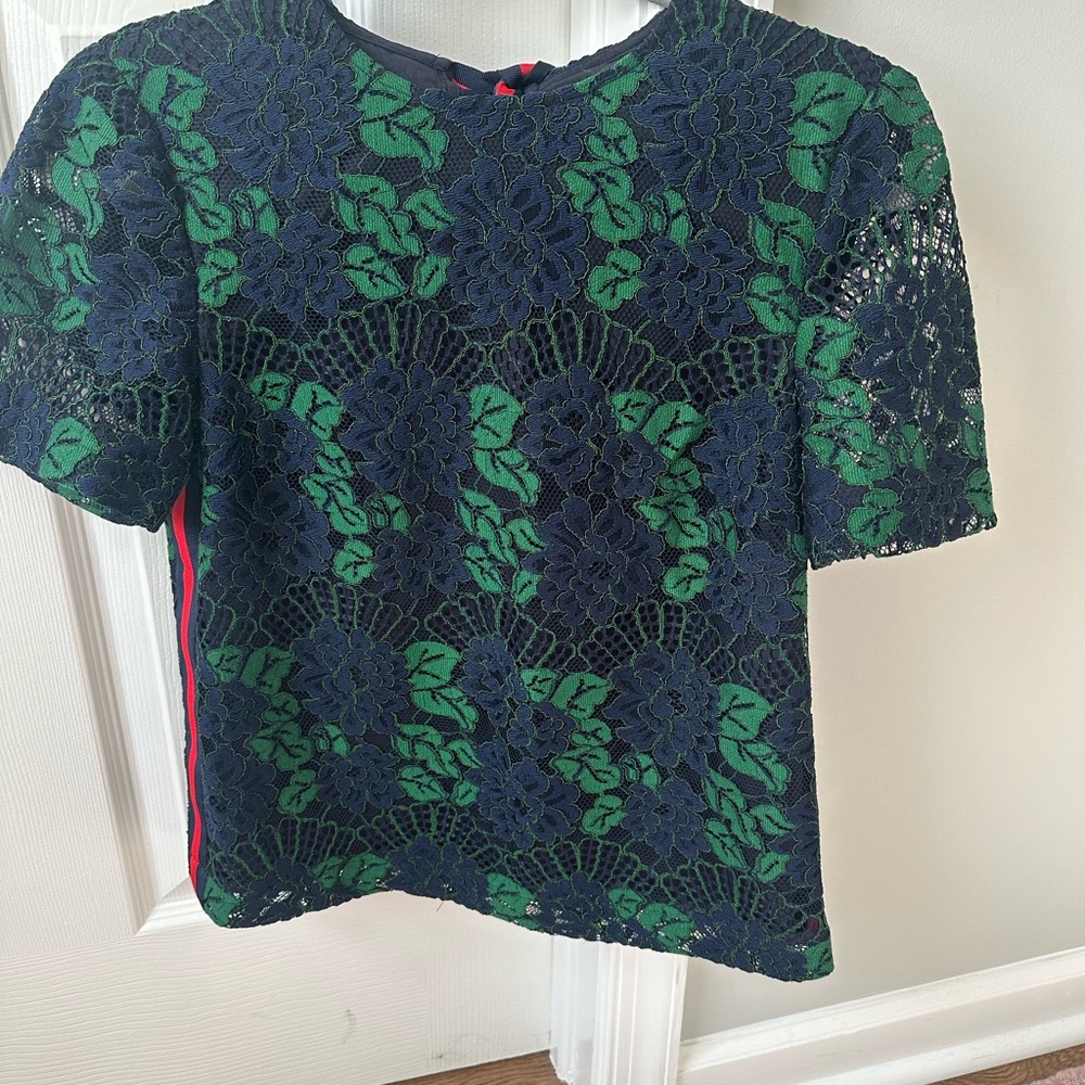 Ted Baker Navy and Green Floral Lace Blouse